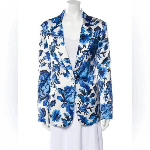 786 Christian Lacroix Floral Silk Blazer Size XS Color White Blue - Picture 1 of 7